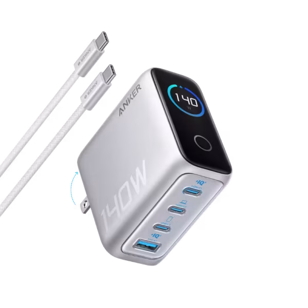Anker Zolo 140W 4-Port Multi Device Charging GaN Power Adapter With Type-C Cable